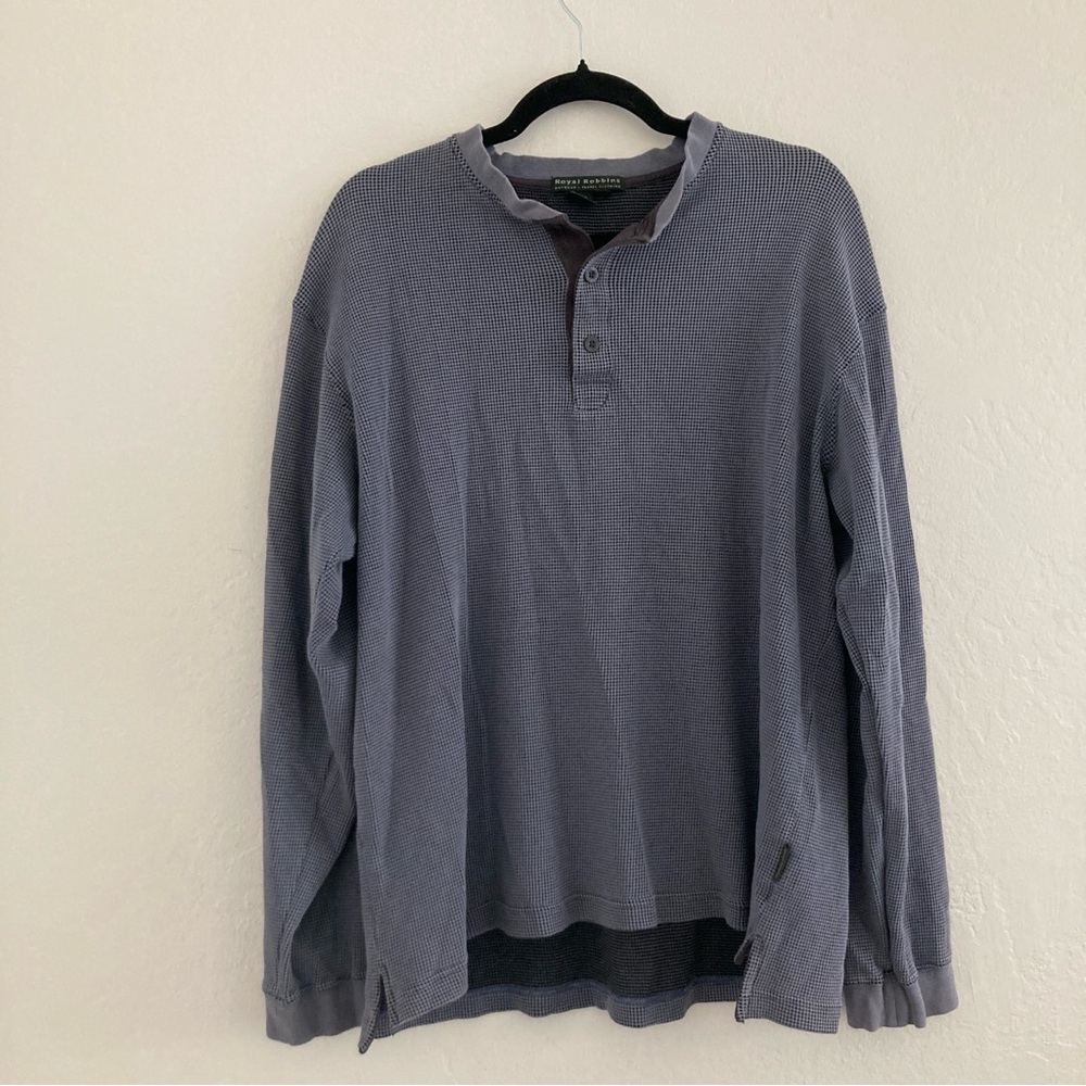 Royal Robbins Men's Waffle Knit Thermal Long Sleeve Shirt Blue Casual Large